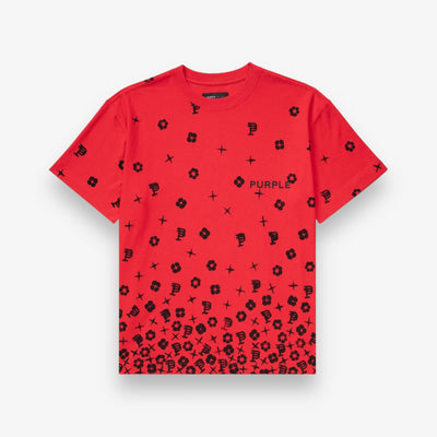 Purple Brand Textured Jersey SS Tee High Risk Red Scatter Monogram
