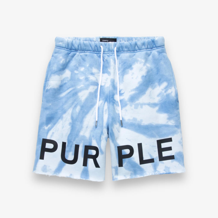 Purple Brand HWT Fleece Short Tie Dye Placid Blue Jumbo Wordmark