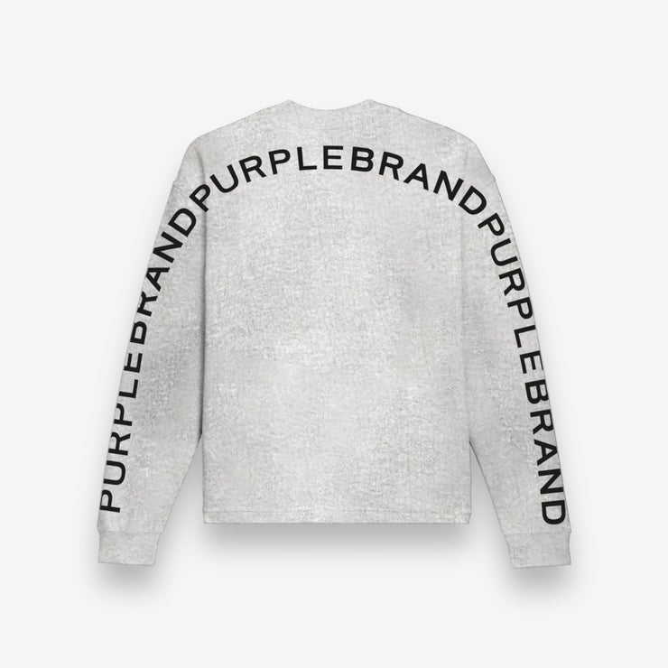 Purple Brand Textured LS Tee Heather Grey Wordmark Repeat