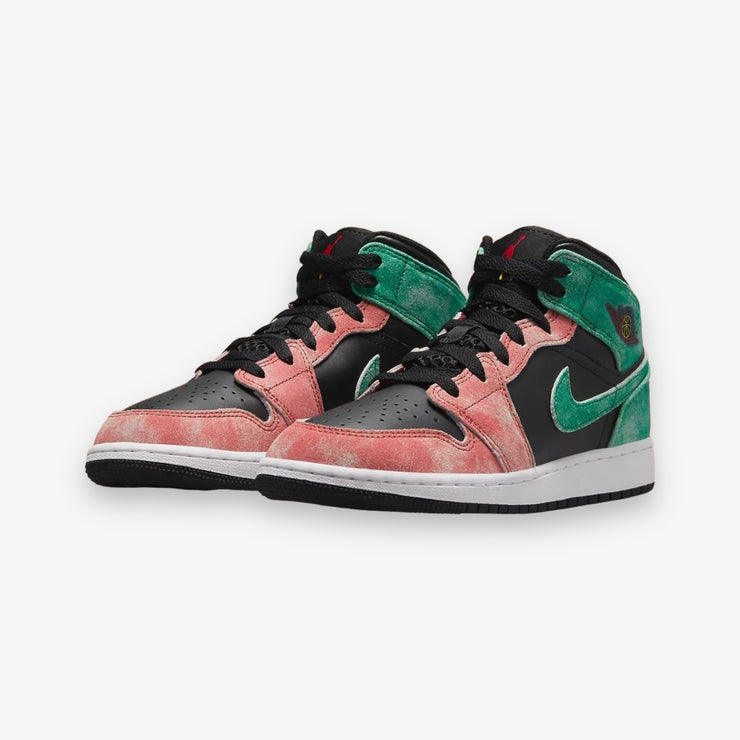 Air Jordan 1 Mid SE (GS) Black Pine Green Dune Red FQ1292-003