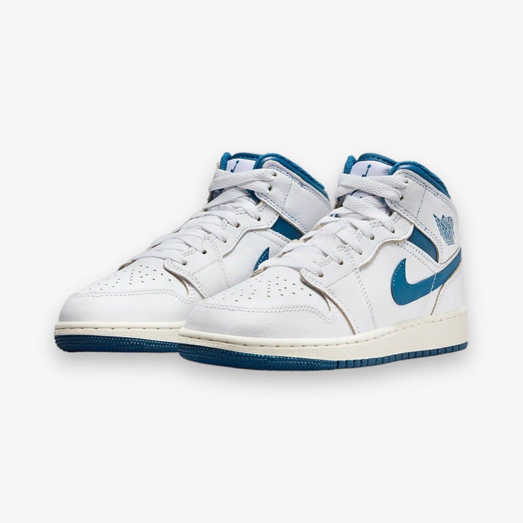 Air Jordan 1 Mid SE GS White Industrial Blue Sail Grade School FN7432-141