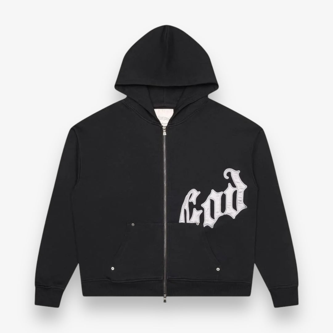 Godspeed OG Logo Zip Up Hoodie V2 Black Silver Satin – Sneaker Junkies