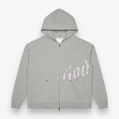 Godspeed OG Logo Zip Up Hoodie V2 Grey Silver Satin