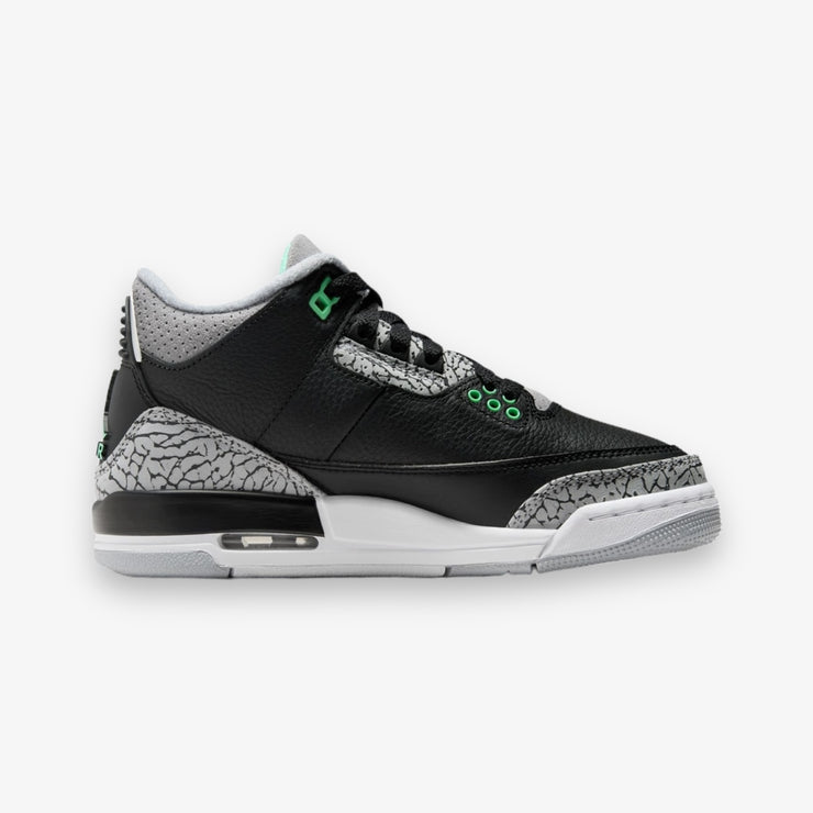 Air Jordan 3 Retro GS Black Green Glow Wolf Grey Grade School DM0967-031