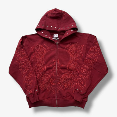 Revenge TRIBAL SKULL STUDDED ZIP RED (REV-FA25-3001)