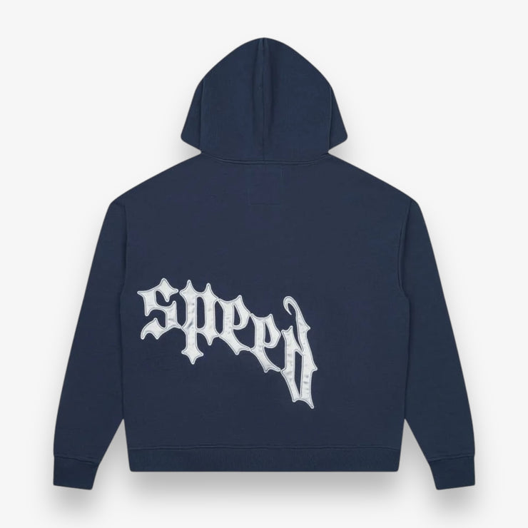 Godspeed OG Logo Zip Up Hoodie V2 Navy Silver Satin