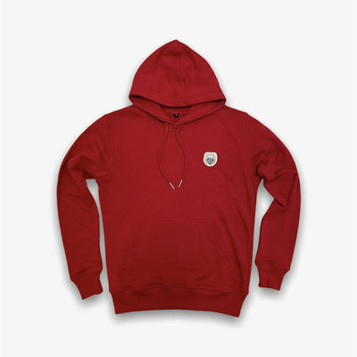 Sneaker Junkies Classic logo leather patch hoodie Red