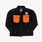 Sneaker Junkies Black Denim Jacket orange leather pocket