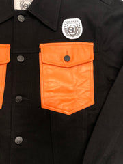 Sneaker Junkies Black Denim Jacket orange leather pocket