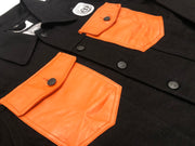 Sneaker Junkies Black Denim Jacket orange leather pocket