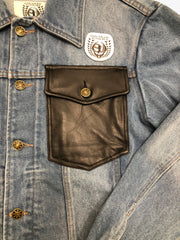 Sneaker Junkies Blue Denim Jacket black leather pocket