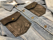 Sneaker Junkies Blue Denim Jacket black leather pocket
