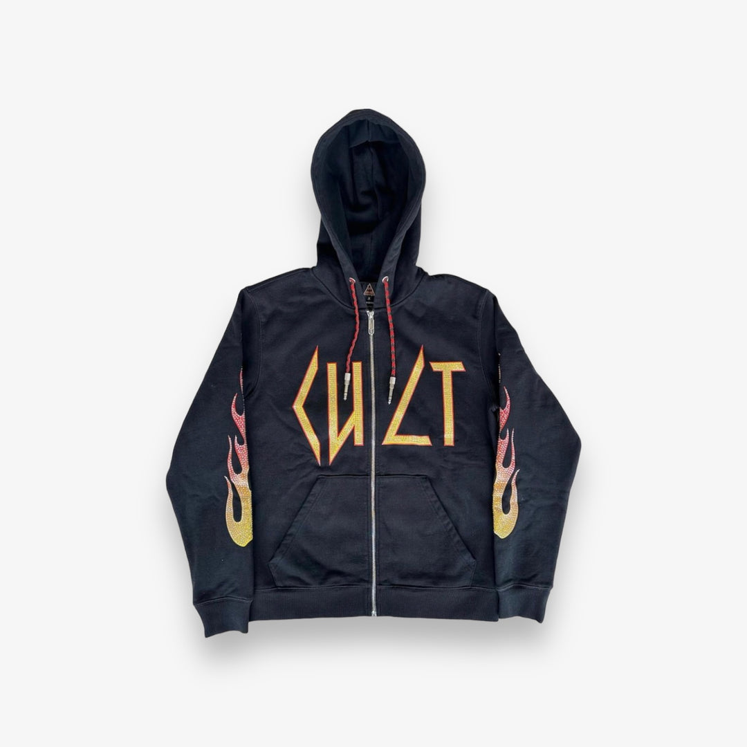 Cult of Individuality X Def Leppard Rhinestone Zip Hooded