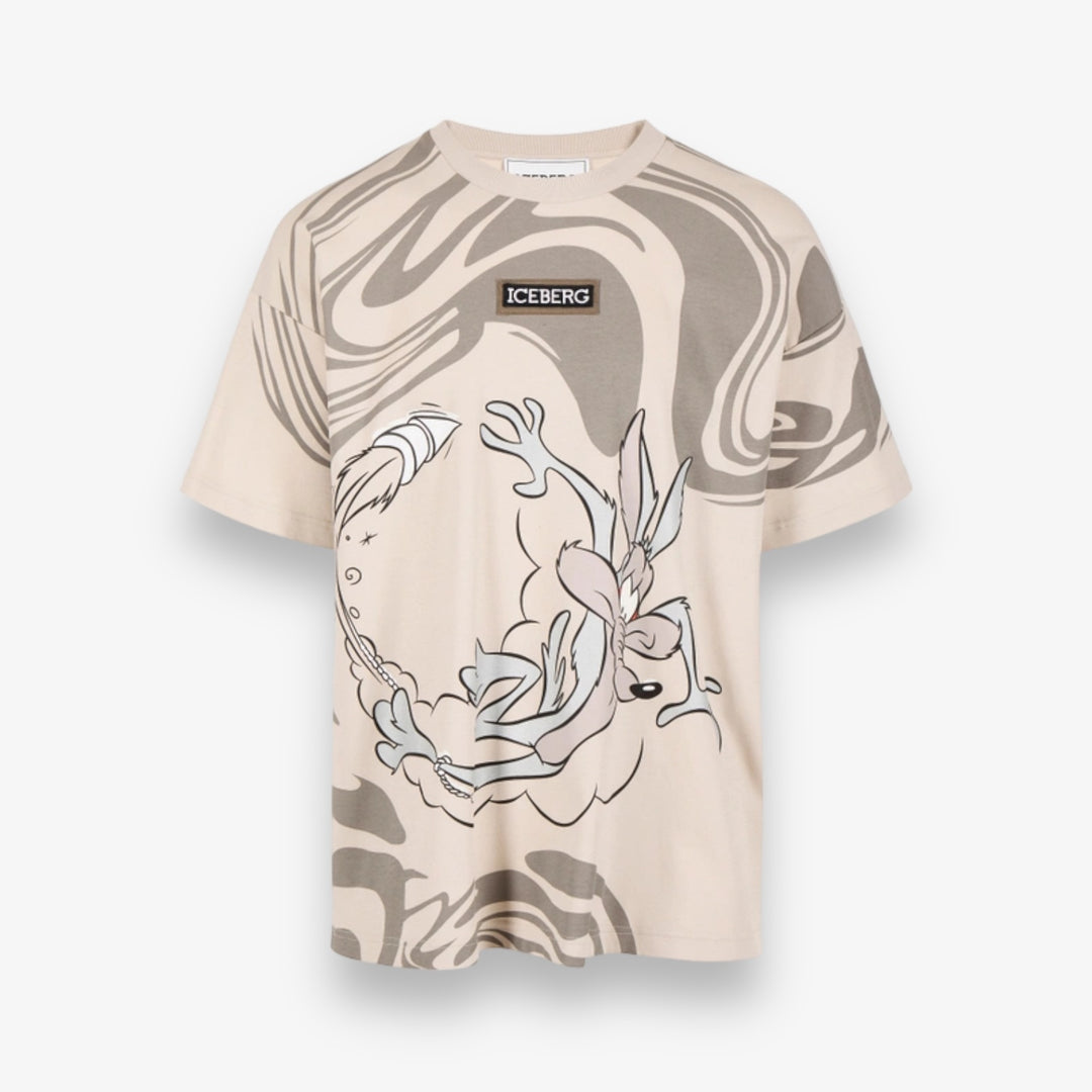 ICEBERG 5D T-SHIRT JERSEY WILE E. COYOTE LOGO T-SHIRT CREAM
