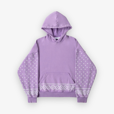 Profound Washed Motif Sleeve Pullover Hoodie Purple