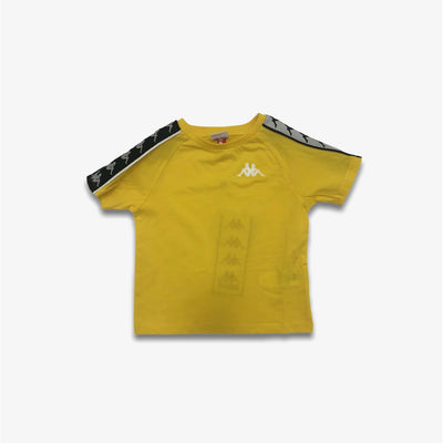 Kappa 222 Banda Coen Alternating Banda Yellow Black White T-Shirt Youth Sizes
