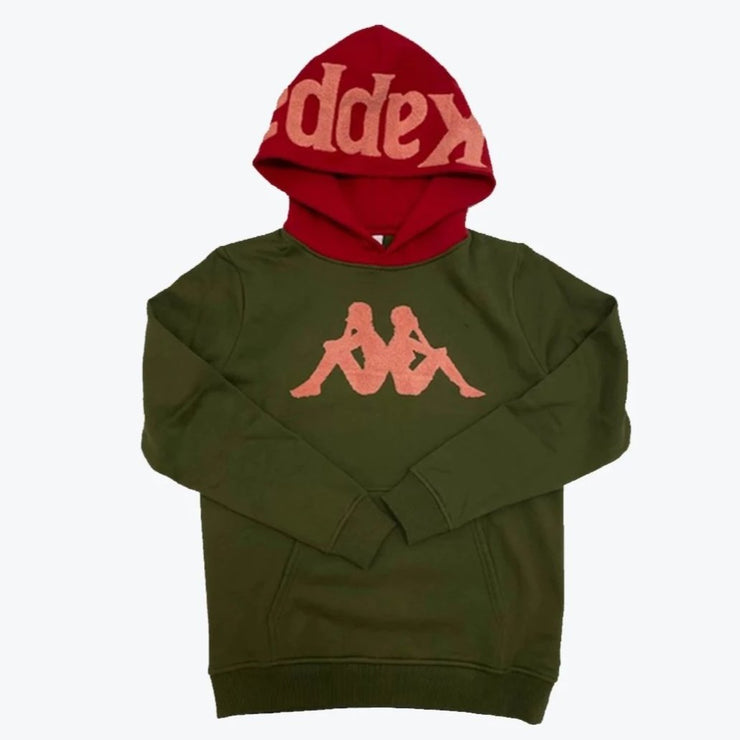 Kappa Authentic Dave Pullover Hoodie Green Red Pepper