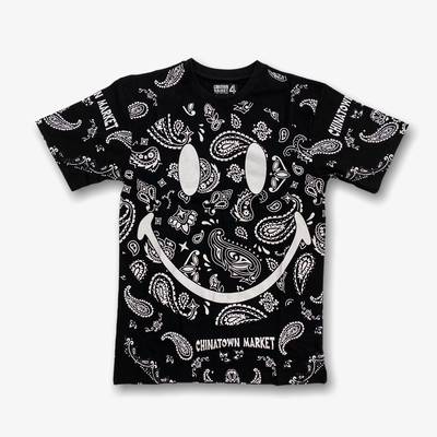 Chinatown Market Smiley All Over Paisley T-shirt Black