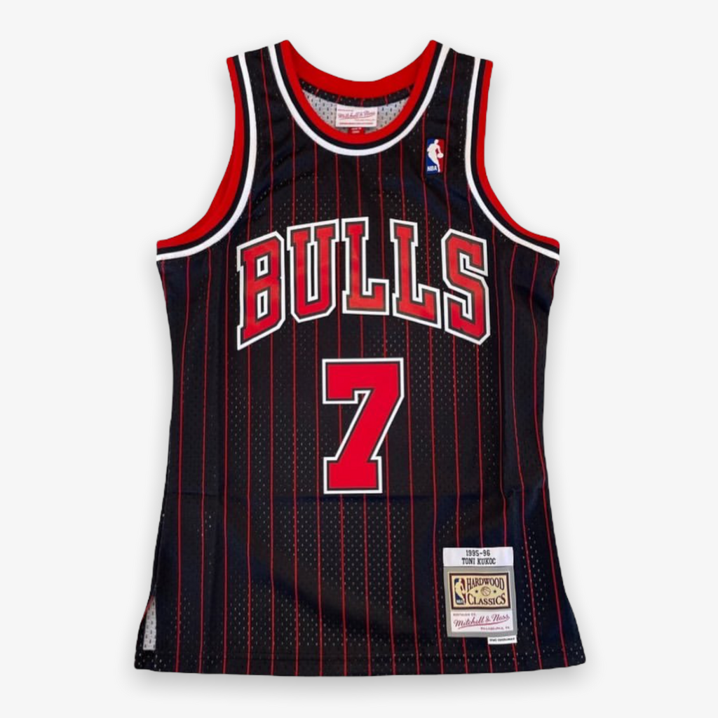 Mitchell & Ness NBA Swingman Jersey Bulls Toni Kukoc black pinstripe –  Sneaker Junkies